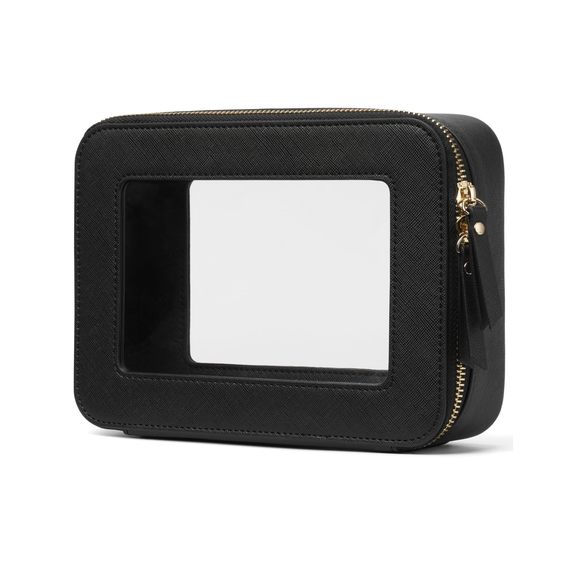 Clear Makeup Case Black Toiletry Bag Travel Medium Clear Cosmetic Bag With😒 - Picture 1 of 7